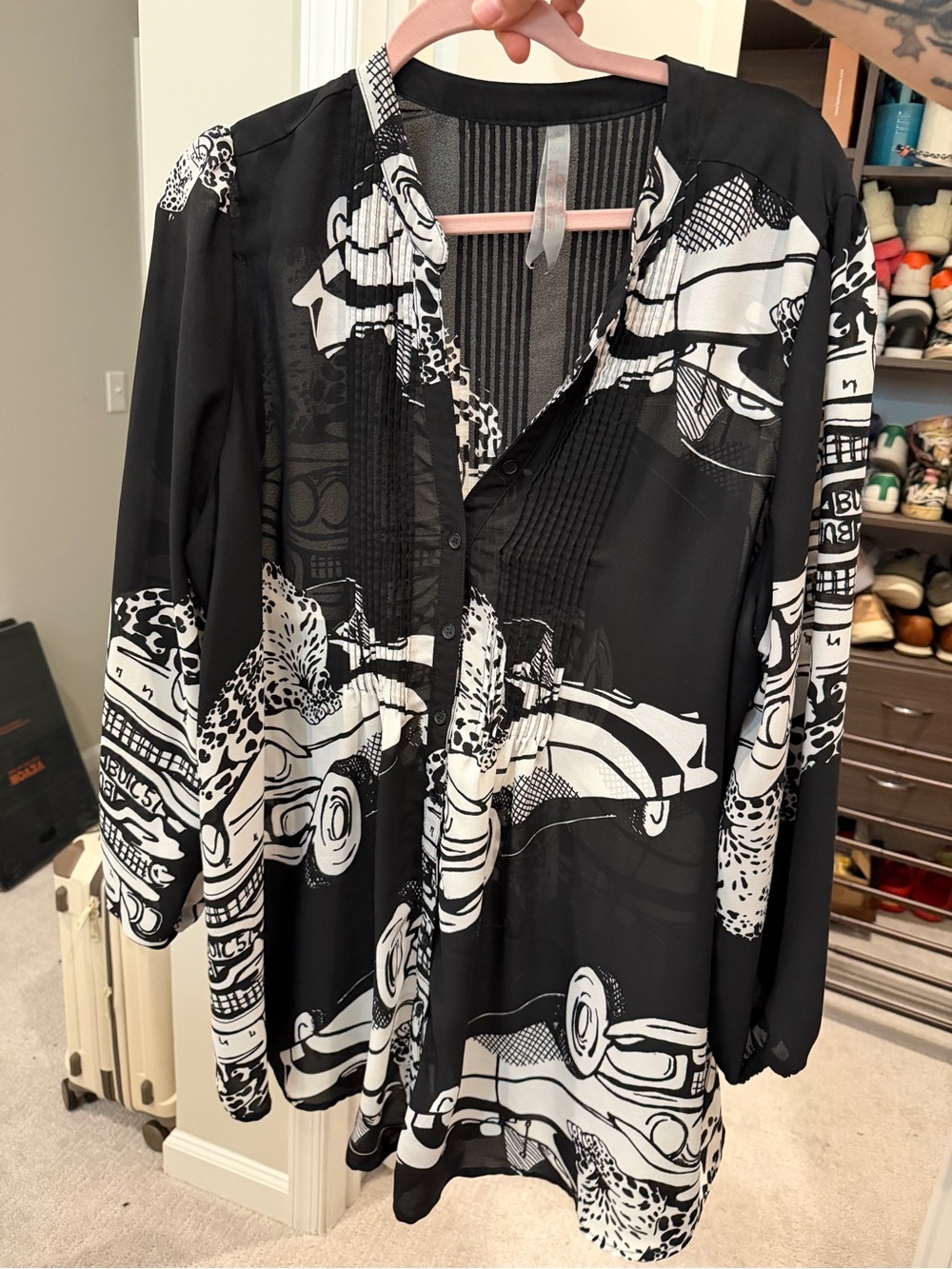 Melissa McCarthy Black and White Printed Tunic Blouse
